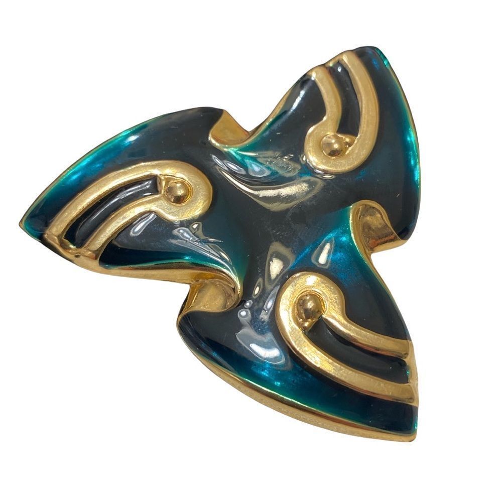 Vintage Gold And Enamel Swirl Brooch - Picture 5 of 12